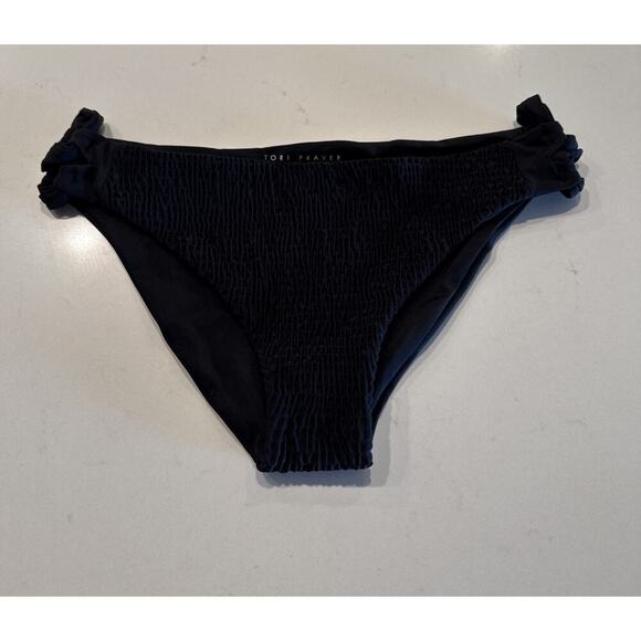 Tori Praver Bikini Bottom Size Large Black Shirred Cut Sides Swim Beach - Picture 1 of 5